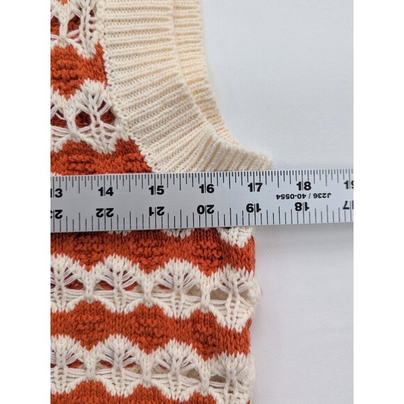 Frnch Paris Crochet Cropped Sweater Vest Orange & Cream Size M/L BNWT - Picture 5 of 8